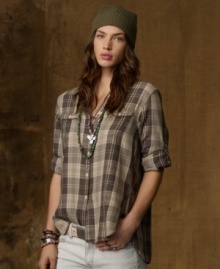 Denim & Supply Ralph Lauren's super-soft plaid twill shirt is rendered in a slouchy silhouette for stylish comfort.