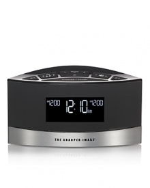 Rise and shine to soothing sounds in a chic package with this Sharper Image alarm clock, offering an array of wake-up tones and a modern brushed metal finish.