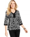 A beautiful ikat print graces NY Collection's lovely petite tunic top -- a weekend favorite!