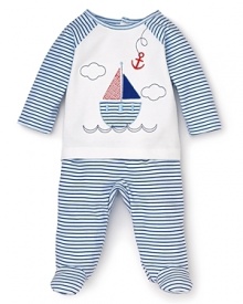 Absorba Infant Boys; Striped Boat Top & Footed Bottom Set - Sizes 0-9 Months