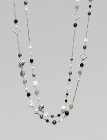 From the Bijoux Collection. A mix of pretty onyx, hematite, grey moonstone and cultured freshwater pearl beads on a sterling silver chain. Onyx and cultured freshwater pearlsGray moonstones and hematiteSterling silverLength, about 40Slip-on style; can be worn doubledImported 