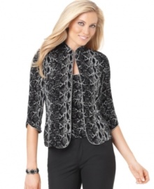 Easily add texture to an evening ensemble with this Alex Evenings jacket and matching cami, rendered in a chic snakeskin print.