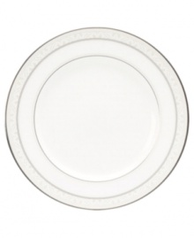 This versatile and stylish bread and butter plate will coordinate perfectly with a variety of table linens and flatware. An ornate scroll motif trimmed in platinum adds a sophisticated sensibility to your tabletop.