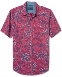 With a funky palm tree print, this American Rag shirt will take you to your tropical happy place.