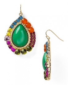 Be boho bold in this pair of teardrop earrings from Aqua, which flaunt a rainbow of multi colored gem stones.