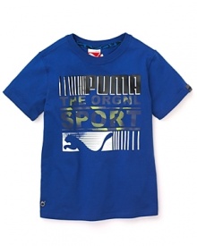 A bright blue tee with a sporty 'Puma' logo graphic.