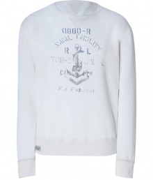 Stylish nautical-inspired sweatshirt in fine, cream-colored cotton - Slim cut, round neckline, and classic long sleeves with wide cuffs - Faded anchor and logo on front - Favorite casual piece can be warn with jeans, chinos or shorts