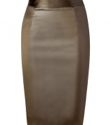 Bring sultry style to your cocktail-ready look with this figure-enhancing satin skirt from Moschino C&C - Wide waistband, classic pencil silhouette, back slit, concealed back zip closure - Wear with a silk blouse, a slim trench, and statement heels