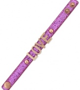 Something you're sure to love. BCBGeneration's affirmation bracelet is crafted from rose gold-tone mixed metal on a pink glitter band for a stylish look. Approximate length: 8 inches.