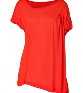 Pop bright color into your contemporary look with Twenty8twelves radiant orange top - Draped asymmetrical neckline, short dolman sleeves - Easy fit - Tuck into pencil skirts or layer over leather leggings