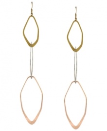 Delicate by design. Three slim cut-out links adorn BCBGeneration's subtle linear earrings. Crafted in rose gold, gold and silver-plated mixed metal on ear wire. Approximate drop: 6 inches.