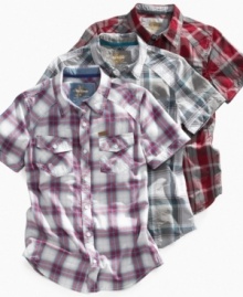 Trad plaid. He can trot out one of these short-sleeve plaid shirts from Epic Threads for surefire style this summer.