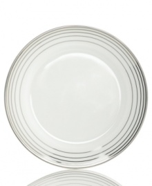 Bands of platinum go round and round on Charter Club's Infinity dinner plates for a look of timeless splendor. Simply brilliant in lustrous white porcelain, they make any occasion special.