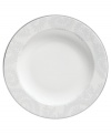 With a modern white-on-white pattern in durable bone china, the Trailing Vines rim soup bowl by Vera Wang promises a lifetime of exquisite dining. Trimmed in polished platinum.