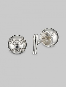 From the Sports Collection. Hit a stylistic home run with baseball and bat links in rich sterling silver. Sterling silver Back bat closure About ½ diam. Made in USA