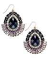 Bold colors captivate on Bar III's drop earrings. The oval design gets an edgy upgrade with acrylic stones in jet, clear and purple hues. Crafted in gold tone mixed metal. Approximate drop: 3 inches.