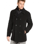 Traditional topper. You can't go wrong with the iconic design and classic warmth of this plush wool pea coat from Calvin Klein.