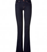 Beyond basic, these dark blue boot-cut jeans from J Brand are perfect for seasonal looks and year-round style -  Stretch cotton creates a skinny, figure-flattering look that is sexy, yet casual - Contrasting stitching and classic five-pocket design - Style with a business blouse and blazer, or with a tunic top and wedge heels