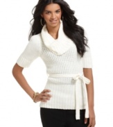 This fitted sweater dress from Sequin Hearts is absolutely adorable with a crochet bodice and self-tie. Pair it with jeans for a casual, daytime look.