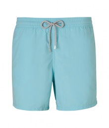 A brand original style since the 70s, Vilebrequins Moorea swim trunks are as iconic as they are cool - Waterproof elastic waistband, back flap pocket, side slit pockets, back eyelets for release of water, durable drawstring cord with stainless metal aglets, interior cotton briefs - Classic slim fit - Wear in the water, or post-swim with a polo and flip-flops - Comes with a logo printed drawstring pouch