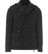 Luxurious outdoor jacket by Parisian cult label Balmain - in fine black cotton - cool version of the classic parka - with flap and zipper pockets, shoulder ?paulets, small collar and hidden zipper - slim, straight cut, super hip length - a real dream jacket!!! - wind-and weatherproof - awesome  for spring and summer - perfect for all casual looks - style: with jeans or chinos and boots, sneakers