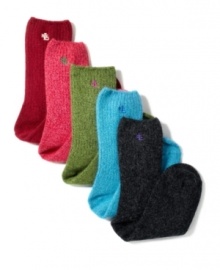 Add a pretty pop of color to your sock ensemble. Lauren Ralph Lauren has crafted a cozy, angora crew sock with real rabbit hair that's accented with the iconic LRL logo, for understated signature style.