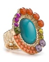 Rock a bold bauble with this coolly clustered ring from Aqua, accented by a rim of multi colored stones. Do hue dare?