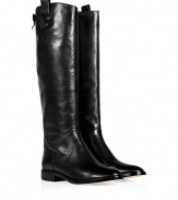 With their clean lines and sleek polished black leather, Kors Michael Kors tall boots as chic as they are versatile - Round toe, metal back zip, top snap, side pull, stitched leather welt, stacked leather heel - Knee height - Wear with everything from knit dresses and carryall totes to leather leggings and oversized cashmere pullovers