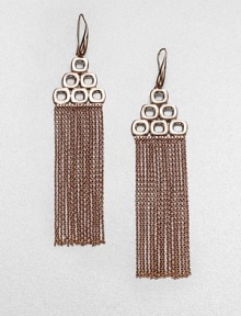 An elegant style featuring a geometric design and a chain link tassel in sterling silver and 18k gold, finished in the warm glow of 18k rose goldplating. Sterling silver and 18k gold with 18k rose goldplatingDrop, about 3.9Hook backImported 