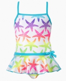 She'll fit right in with the creatures of the sea in this bright, two-piece tankini from Flapdoodles.