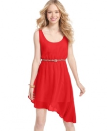 An asymmetrical hem adds feminine cool to an American Rag dress that's sheerly chic and so on-trend!