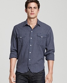 Trend-right yet classic with rugged flap button pockets, this Billy Reid plaid shirt blends downtown cool with uptown luxe.