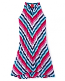 With a trendy hi-lo hem and vibrant stripes, this cotton cami dress is a summer-ready fashion feat.