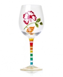 Pairing festive stripes with bold blooms, this set of floral Stripe wine glasses from Clay Art glassware rejuvenates your daily routine with a double dose of color and style, all in vibrantly hand-painted glass.