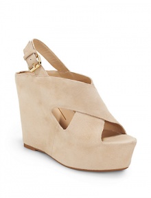 THE LOOKWide crisscross suede upperAdjustable slingback strapPadded insoleSelf-covered wedge, 4½ (115mm)Self-covered platform, 1½ (40mm)Compares to a 3 heel (75mm)THE MATERIALSuede upperLeather liningRubber soleORIGINImported