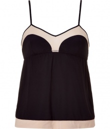 Whether youre looking to lounge in style or add some comfort to your evening look, this chic Philip Lim camisole slip top up the style factor - V-neck, empire waist, contrasting color block detailing at bust and bodice, adjustable straps, back hook and eye closure - Pair with a kimono and cashmere pants for at-home style or skinny jeans, a shawl neck cardigan, and booties for off-duty cool