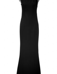 Try this sexy, elegant floor-length gown for your next black-tie event - Luxuriously designed in acetate and silk with U-boat neckline and deep, transparent back - Sleeveless, with textured details at the shoulders - Slim cut and fit creates sleek, feminine silhouette - Style with strappy heels and a glistening clutch