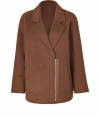 With its rich nutmeg brown hue and cool modern cut, Paul & Joes soft wool-cashmere coat counts as a must for chic city looks - Notched collar, raglan long sleeves, off-center metal front zip with leather trim, leather detailed slit pockets - Straight silhouette - Wear with tailored separates and understated accessories