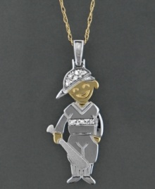 Batter up! Hit a home run with this cute ball player pendant features 14k gold & round-cut diamond accents. Approximate length: 18 inches. Approximate drop: 1-1/4-inches. A Child is Forever(tm).