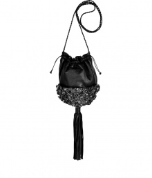 An ultra glamorous iteration of the evening bag, Sara Battaglias artful medley of embellished metal and leather guarantees to set your style points soaring - Drawstring leather satchel, braided shoulder strap, oversized tassel, hard metal shell covered in flower-, crystal- and rose-embellishment - Wear as a statement finish to Little Black Dresses