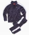 Put him on the fast track to retro style with this classic Puma track jacket.