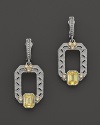 Judith Ripka Sterling Silver and 18K Gold Large Cushion Estate Earrings with Canary Crystal and White Sapphires