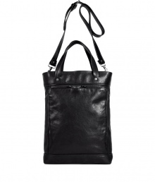 The perfect companion for trekking around the city or busy days at the office, Maison Martin Margielas jet black leather shopping bag gives a chic, streamlined finish to your outfit - Convertible tote with removable buckled shoulder strap, two-way zippered back pocket, zippered top panel, inside zippered back wall pocket - Make it your everyday favorite accessory for a luxe, modern finish