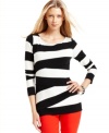 Vince Camuto reinterprets the stripe for this asymmetrically banded top. Wear with pants in a pop color to double the effect.