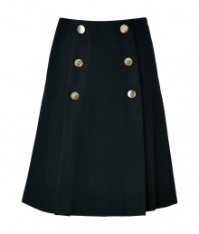 Classic looks get a contemporary-chic update with By Malene Birgers buttoned A-lined sailor skirt - Pleated front with flat gold-toned buttons, side slit pockets, pleated back, hidden back zip - Fitted A-line silhouette - Team with preppy tops and colorful accessories