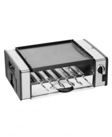 Grill & go! Compact and convenient, this mini griddler spares space and cuts down on prep and cleanup with an easy-to-use nonstick, reversible grill & griddle plate that promises perfect results each time. 3-year warranty. Model GC15.