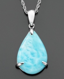 A cool blue shade for placid moods. This beautiful necklace features a pear-cut larimar set in sterling silver. Measures approximately 16 inches with a 2-inch extender; drop measures approximately 1-1/4 inches.