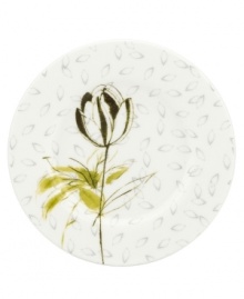 Artsy florals and funky dot designs collide on the eclectic and dreamy Watercolors Citrus saucer from Lenox Simply Fine. A sleek silhouette and sophisticated palette of gray, white and olive create a fresh, modern look for casual meals. Qualifies for Rebate