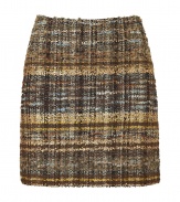 Add classic-cool style to your office-to-evening separates with this mini boucle skirt from Blumarine - Multicolor plaid boucl? mini skirt with concealed back zip closure - Style with a sheer silk blouse and heels