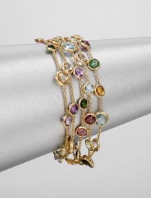 From the Mini Jaipur Collection. Colorful strands of semi-precious, faceted stones set in hand-engraved 18k gold. May include amethyst, light amethyst, green amethyst, iolite, garnet, green garnet, orange garnet, tourmalines, citrine, lemon citrine, peridot, pink quartz, smoky quartz and topazLength, about 7Lobster clasp closureMade in ItalyPlease note: Stones may vary. 